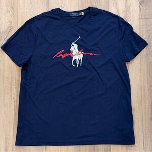Ralph Lauren Men's Dark Blue Tee with Red Logo
